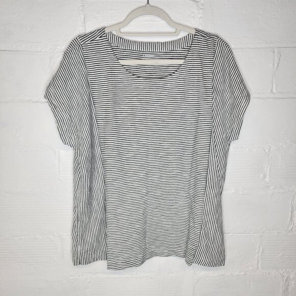 Lands' End Tops - Lands' End Women's XL Shirt Top Black White Striped Short Sleeve